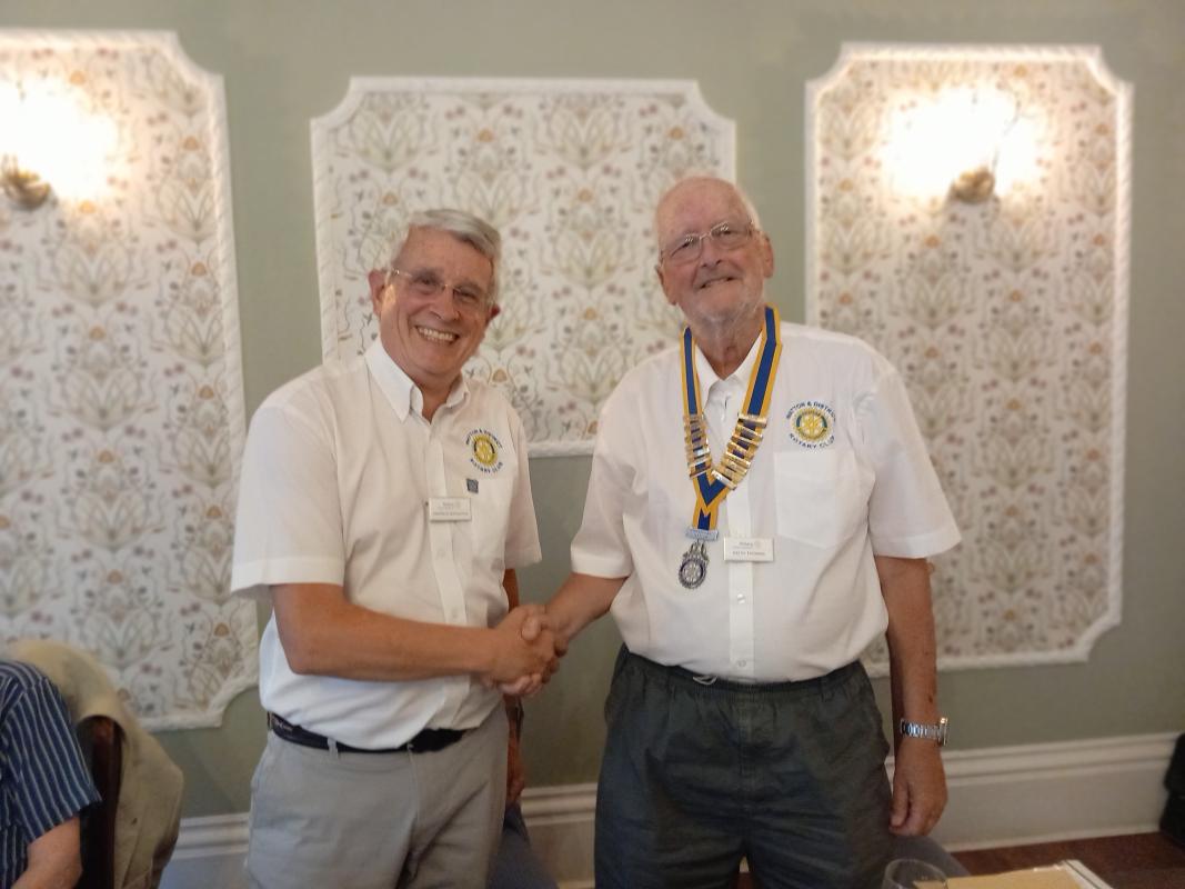 Andrew Barwood welcomes Keith Thomas to the Presidency of Watton Rotary Club