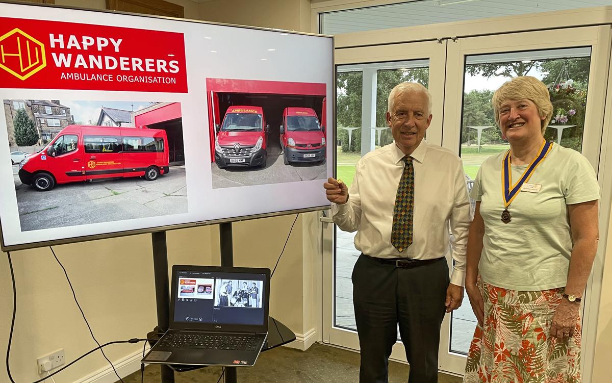 Happy Wanderer’s Chairman Les Sudron with Knaresborough Rotary President Deborah Wilson.
