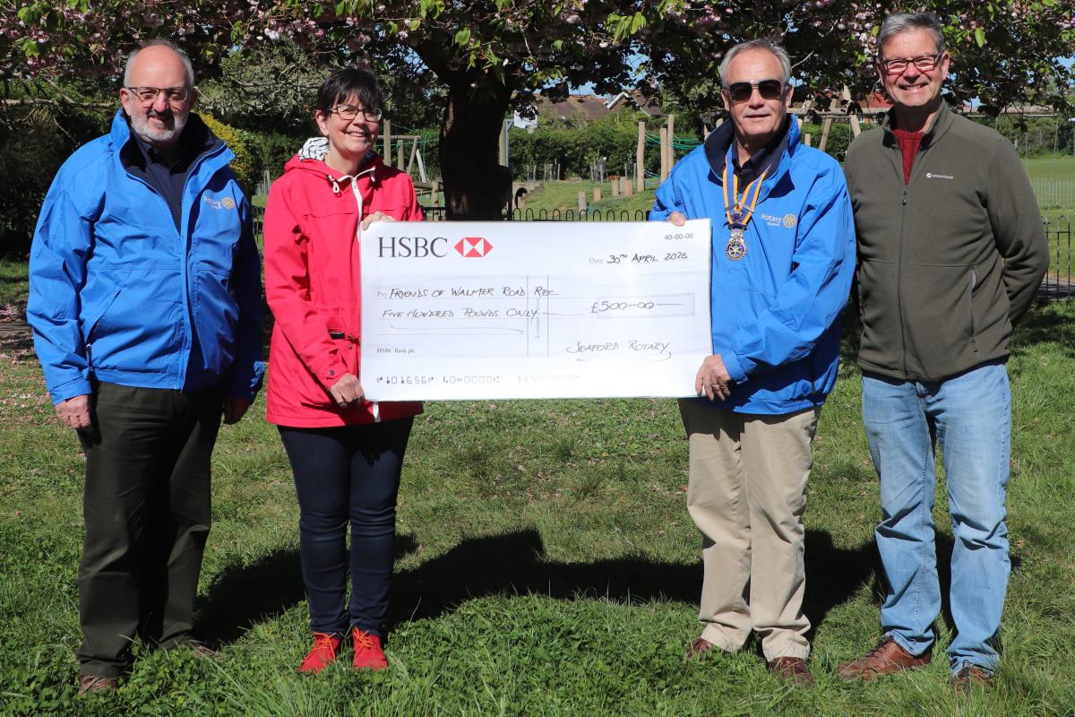From the left:  Rodney Reed, Chair Seaford Rotary Community Services, Becky Francomb, Mike Barker, President Seaford Rotary and Roy Francomb