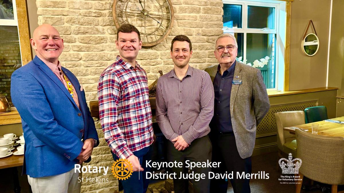 Pictured : Vice President Jonathon Bettridge, District Judge David Merrills, Guest Dave Dickinson and Rotarian Alan Dickinson.