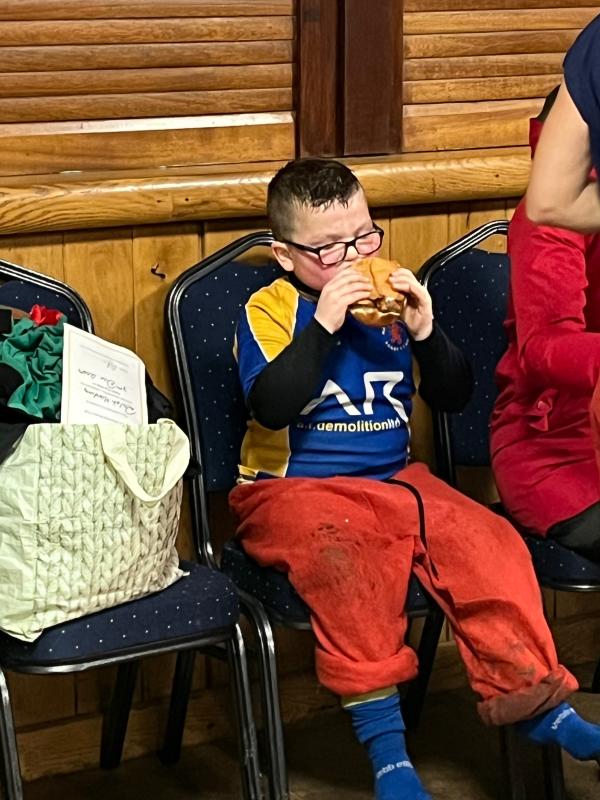 Ah, a bacon cob. Bet part of the Santa Fun Run.