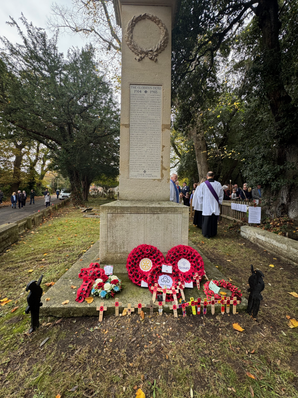 Initial picture of the War Memorial in the grounds of St.Marks Church in Highcliffe-on-Sea taken on Remembrance Day in 2025