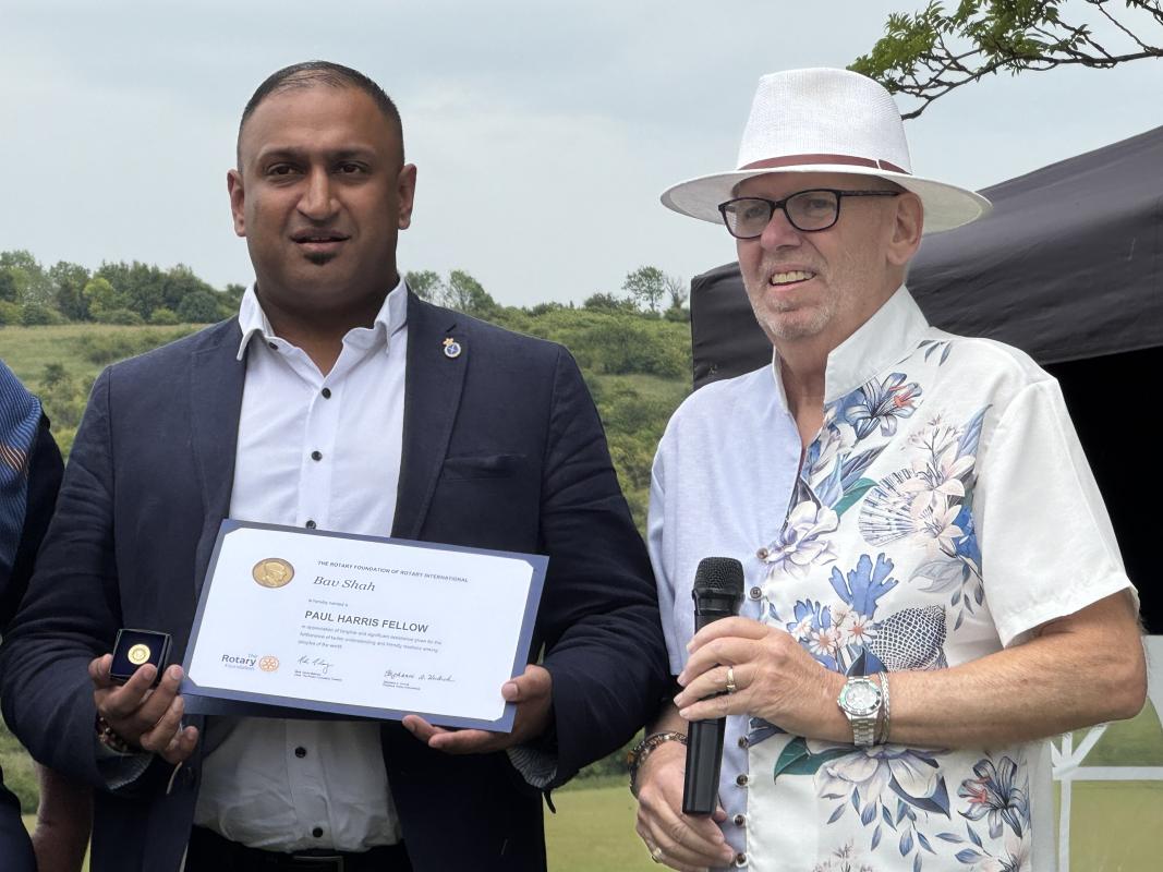 Bav Shah was the High Sheriff of Bedfordshire 2024-25. Rotary Dunstable recognised Bav’s service by awarding a Paul Harris Fellow. 
Bav was extremely grateful for the award, and said he was more used to giving out awards, rather than receiving one! 