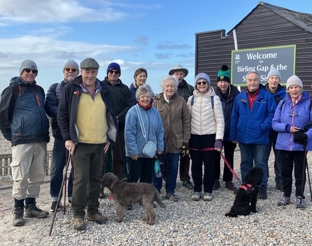 The walkers.  From the left:  Paul Vaesen, John Windsor, David Pattenden, Paul  Goodwin, Alison Lowles, Ivy Thompson, Maggie Posgate, Geoff Lowles, Daphne Vaesen, Jim Anderson, Mike Barker, Mike Allen, Tricia Allen