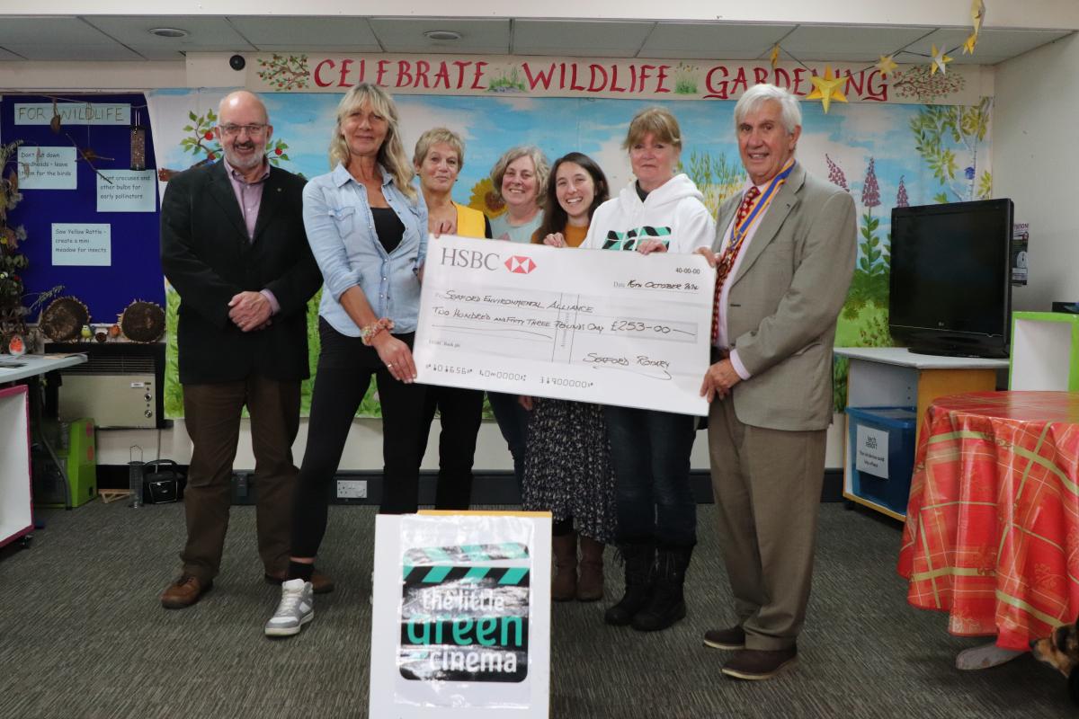 From the left:  Rodney Reed, Chair Seaford Rotary Community Services, Jo Rigby (SEA), Paula Ross and Adele Walshe (Seaford Community Cinema), Alice Sommerville and Fay Langston (SEA) and Clive Livingstone President Seaford Rotary