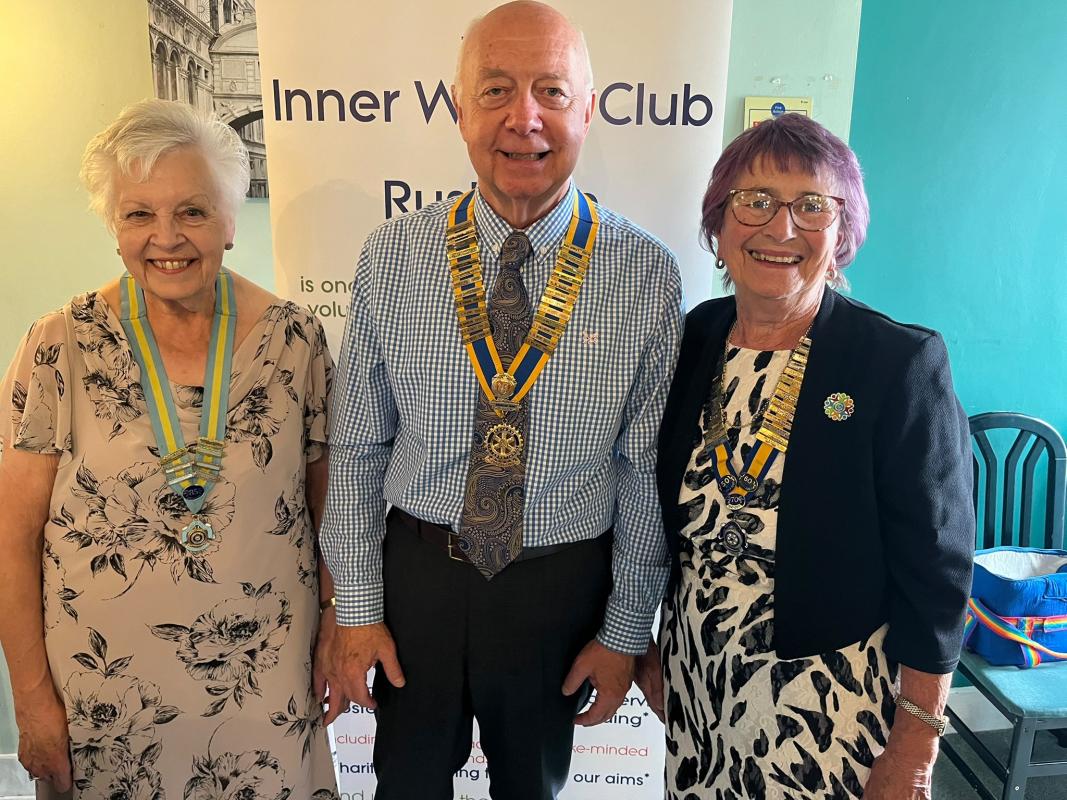 Brenice Willmott (Inner Wheel President) and Glenys Hasdell (Inner Wheel District 7 Chair) pose for a picture with Rotary Club of Rushden President Anton
