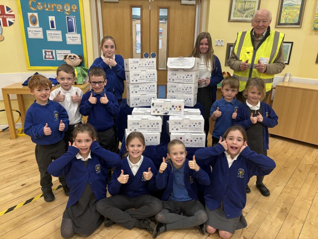  Pupils at Kirby Hill Primary School with their boxes