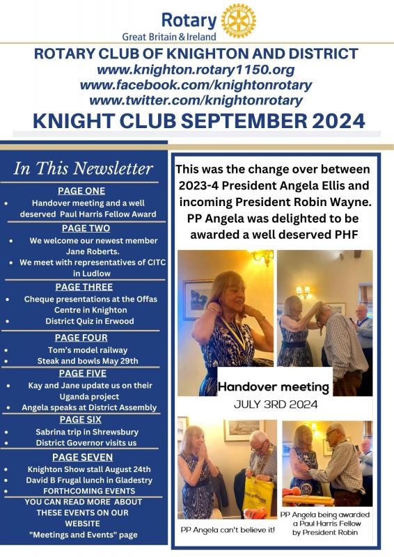 Knight Club newsletter Page one