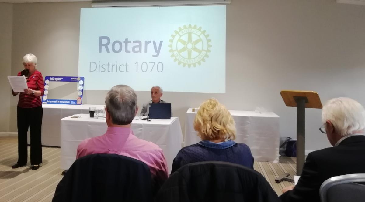 Moira Penney addresses her last District Council as District Governor