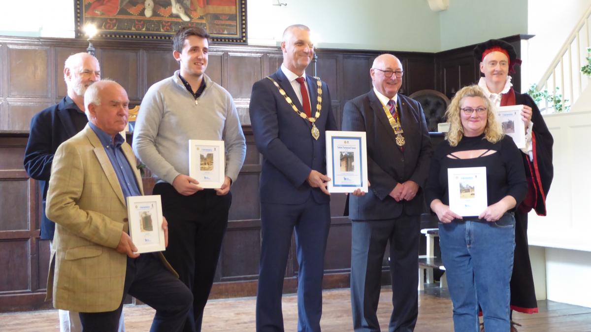 The Mayor and Club President with representatives for the Town Council, The Guildhall, the Bury Free Press, Citizens Advice Bureau and Gatehouse. 