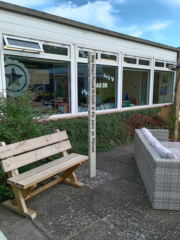 The Peace Pole at Market Harborough Church of England primary school