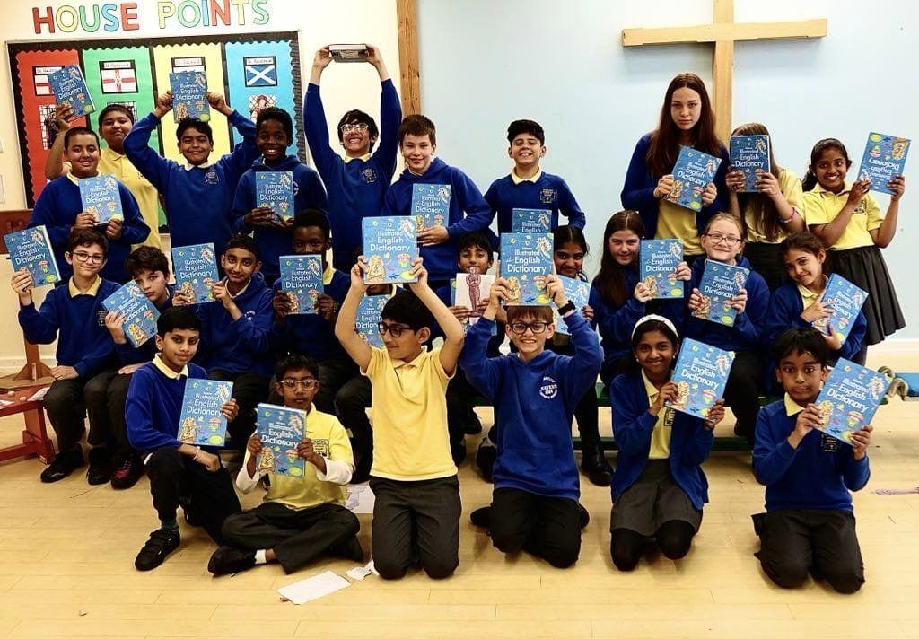 Pupils at St Ignatius School, Preston with their Dictionaries