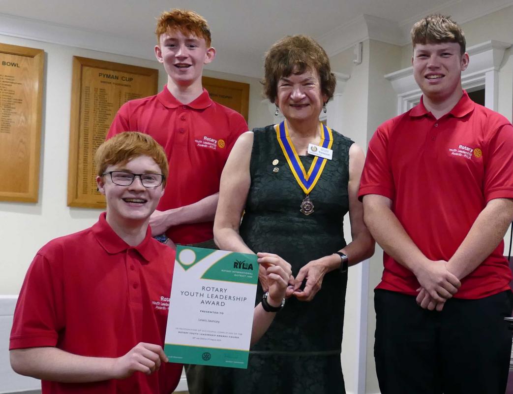 Photo shows Knaresborough Rotary President Helen Westmancoat with, left to right Lewis Jauncey in front, Tom Gill behind and Ruben Davis, right.