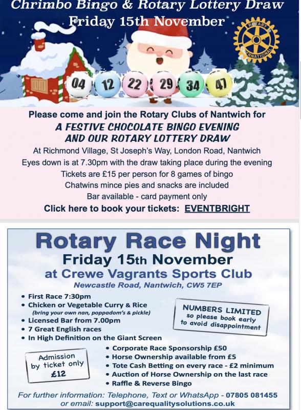 ANNUAL ROTARY RAFFLE & RACE NIGHT RUNNING ON THE SAME NIGHT DIFFERENT VENUES