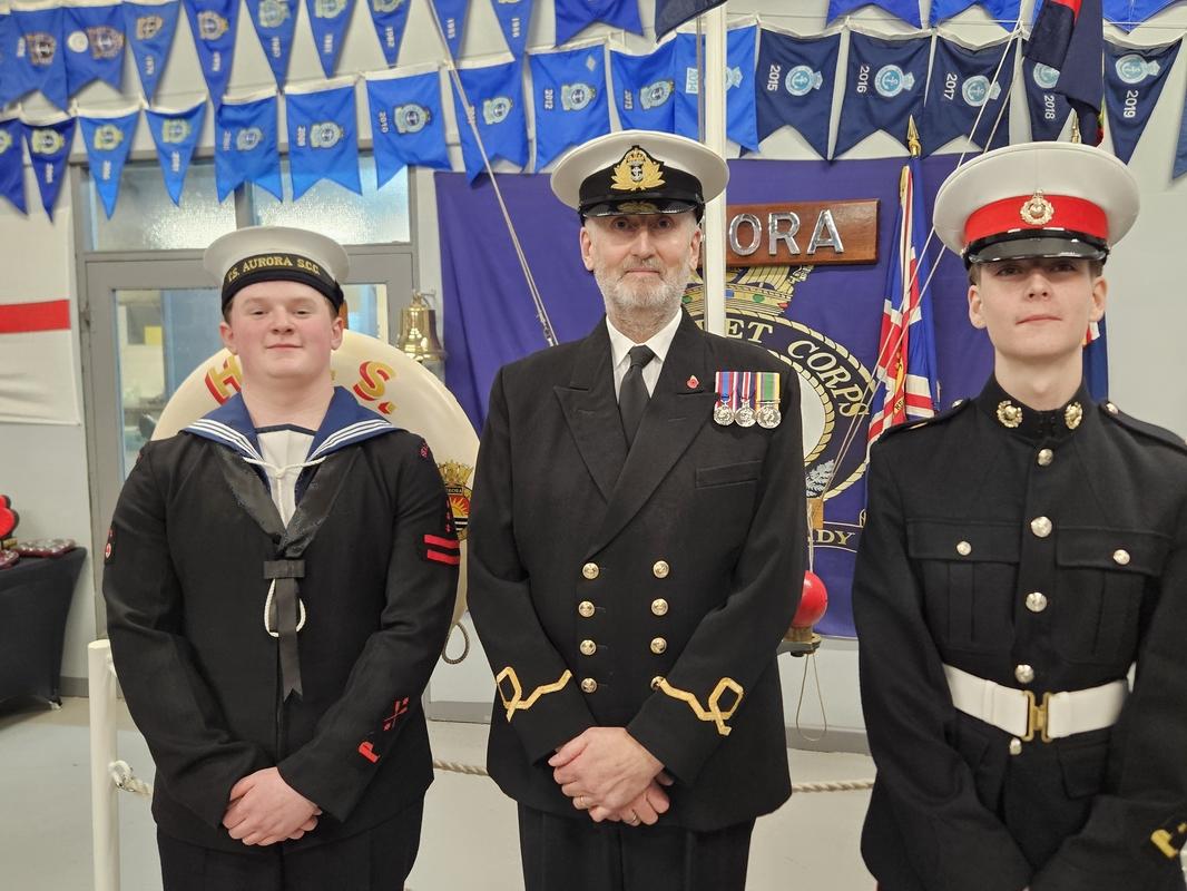 Rylee Lusher & Dillon Metcalfe with Commanding Officer, SLt (SCC) Noel Waterhouse