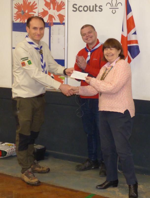 Margaret Hawkswoth, President of the Rotary Club of Ashby de la Zouch Castle, presenting the cheque on behalf of Rotary Clubs of Ashby de la Zouch and Ashby de la Zouch Castle.