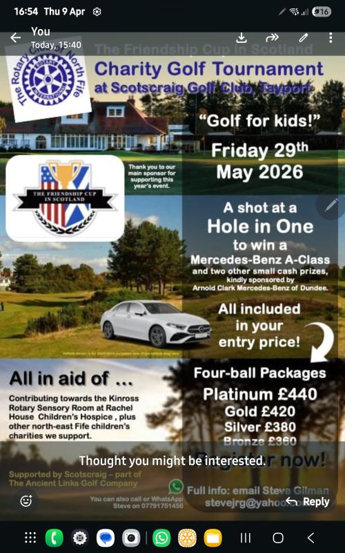 North Fife Rotary's 2026 Golf Tournament Poster