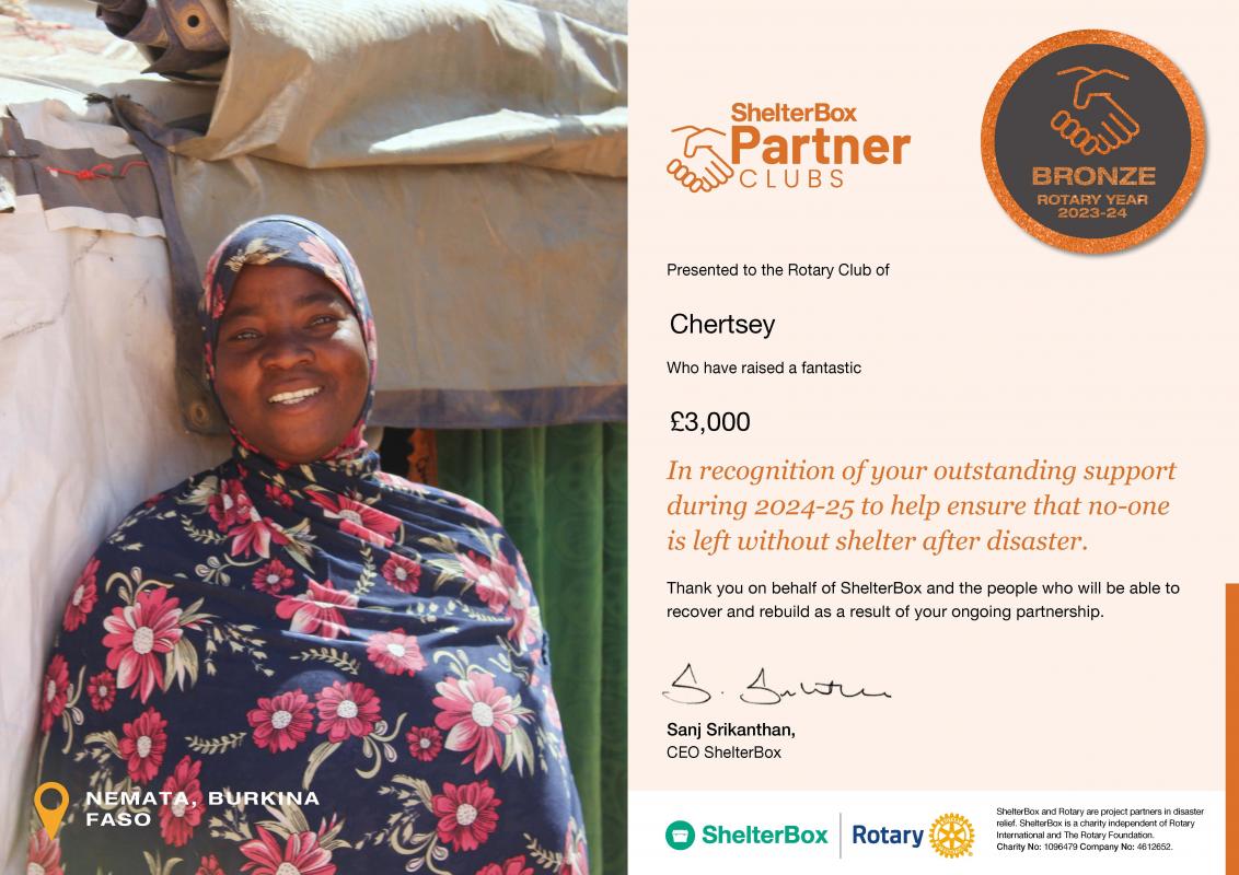 ShelterBox Certificate 2024 - 2025