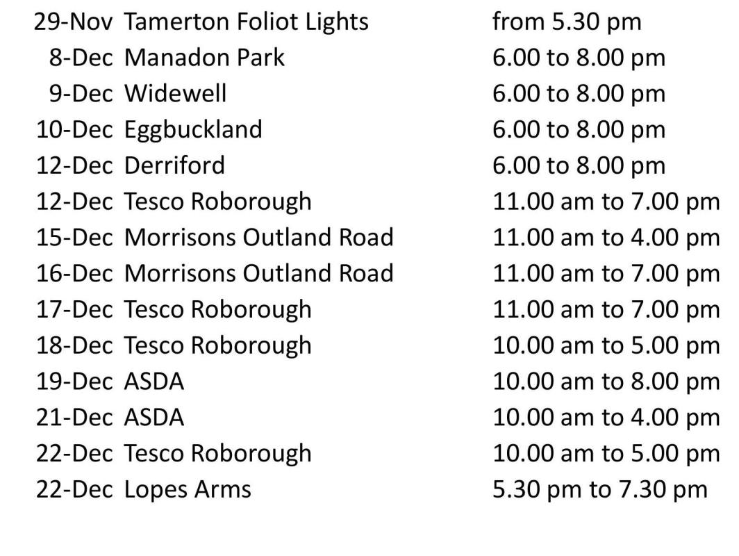 Dates & Locations of Santa & Sleigh