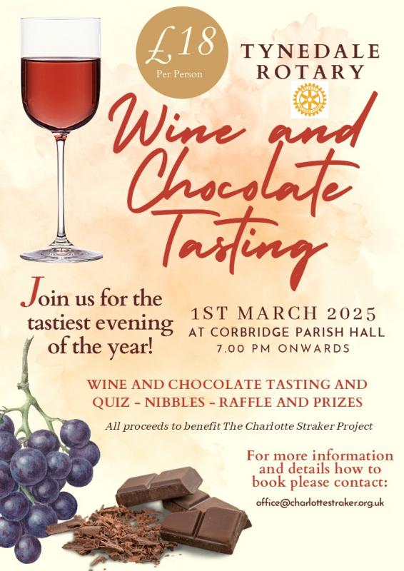 Wine and Chocolate Tasting. 1st March at Corbridge Village Hall