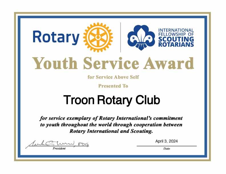 Youth award from the International Fellowship of Scouting Rotarians