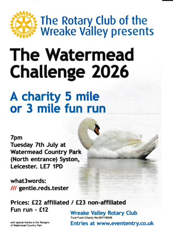 Flyer for Wreak Valley Rotary Club's Watermead Challenge charity run