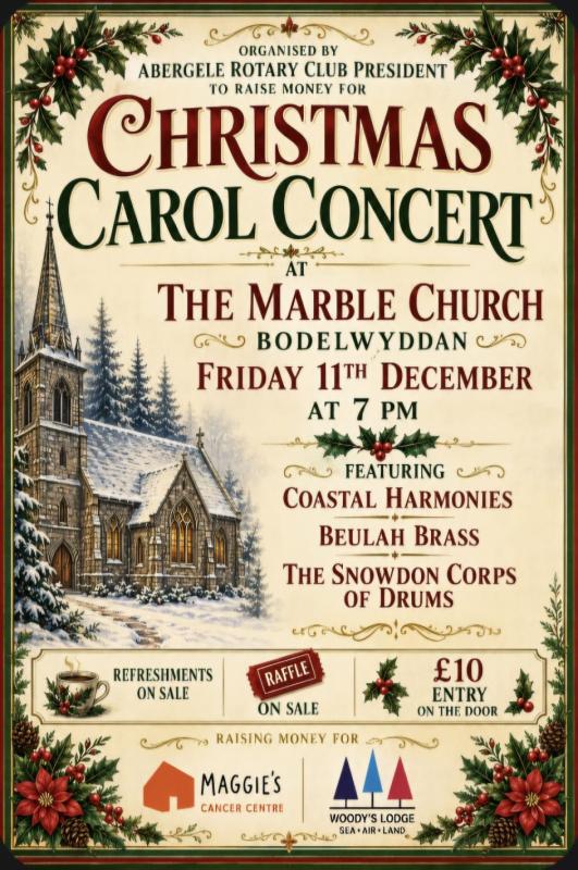 A festive evening of music, readings and Christmas cheer, bringing the community together while supporting Abergele Rotary’s charitable work.