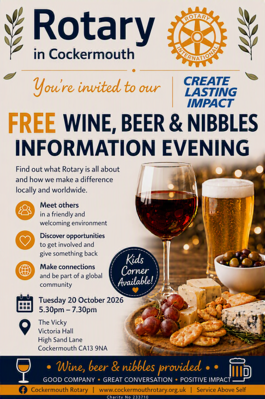 Cockermouth Rotary Free wine, beer & nibbles information evening