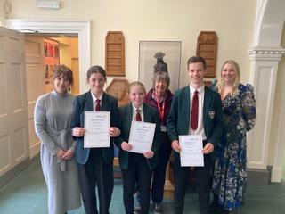 The Club once again supported the Young Writers Competition with outstanding entries being received from Keswick School. Pictured with Rotarians Sam Edward and Gill Frances are the 3 winners with their teacher Mrs Sam Simpson. The results were 3rd prize, 