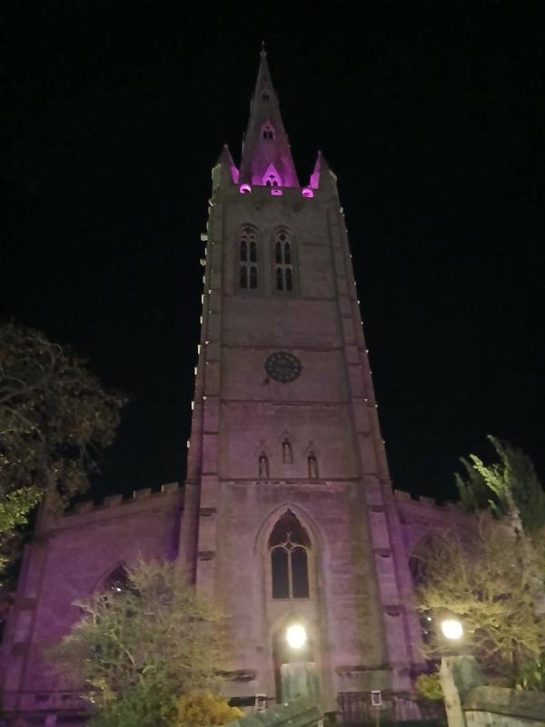 Oakham Church in Purple for Polio Plus