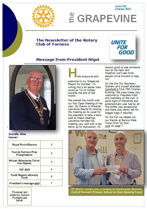 Front page of October's newsletter