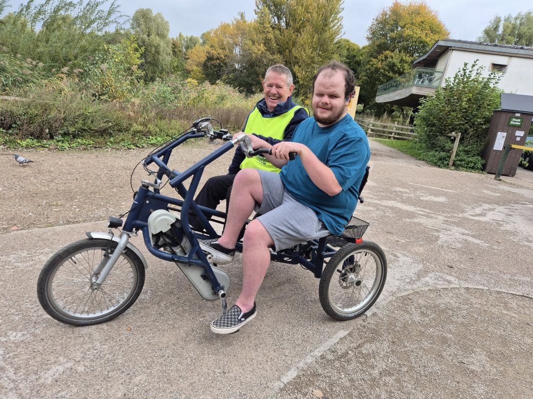Richard and Jack on the 25 mile tandem cycle ride on 9th October at Westport Lake, Soke on Trent