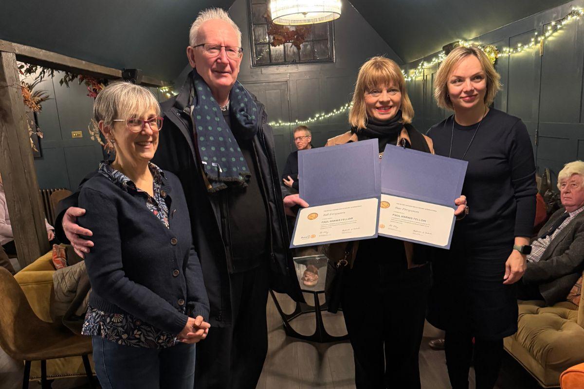 Bill and Sue Ferguson receiving Paul Harris fellowships at Tenterden Rotary