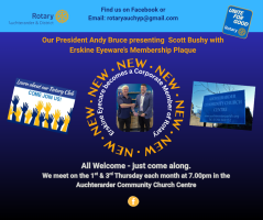 Erskine Eyecare Director Scott Busby said: ‘’Becoming a corporate member was an easy decision. Having supported various Rotary events over the years, we felt becoming part of the Rotary membership was a ‘no-brainer’ and we are delighted to be able to supp