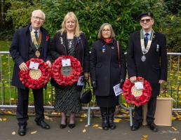 Richard Talbot alongside Glenys Talbot Representing Arbury Rotary and Arbury inner wheel with Nuneaton Rotary Club President and his Lady Wife.