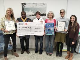Vice President Collins Griffith presenting the grant to members of the Little Green Theatre
From left to right – Jo Rigby, Fay Langston, Collins Griffith, Wendy Pickles, Susan Pontin, Alice Somerville