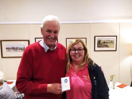 Hawick President Iain Smith and Tranent President Paula Edmond with the trophy