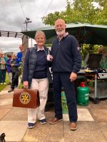 Tony Burley passes over the presidency of the Club to Pam Cairns