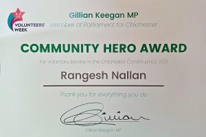 Pres Rangesh receives Community Award