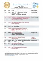 Club diary dates April 2026