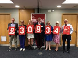 Leatherhead  Rotarians and Supporters present the British Heart Foundation with the final figure from two years of successful fundraising