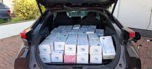 Over 40 filled shoeboxes just fitting into John's car for onward delivery to Romania and Moldova where there is much poverty and many thousands of Ukraine refugees. Great team work 