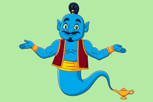 Cartoon of a genie coming out of a lamp.