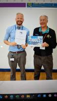 Deputy Headmaster Chris Hallett and Kieth Wilby, 
RE Oldway School and Preston Rotary Club (Torbay) shoe box appeal