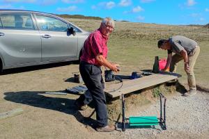 Clive and David resurfacing the seat planks