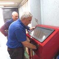 Paul Riches of the Meadlands Men's Shed uses the new sand blaster.