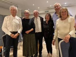 President Mike Stamford, members  with our French fellow Rotarians after a traditional Roast Beef Dinner,