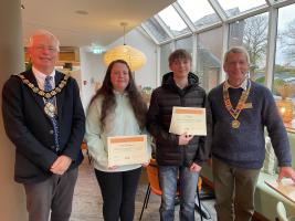 Holly and Dylan flanked by Sean McHale, Mayor of Chichester, and Club President, Martin Tomlinson.