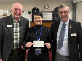 A donation by Club to Andy&rsquo;s Angels by President Richard Cawtheray.Centre is Kayla Shepherd, founder and Alan Morrell, right, chair of fundraising.
