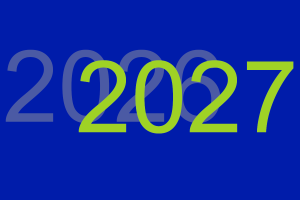 A fading 2026 overwritten by a bright 2027, on a blue background.